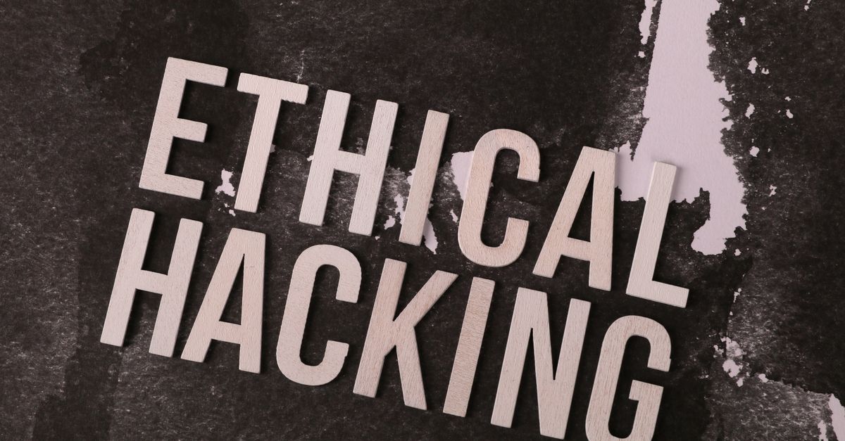 Conceptual image showing the words 'Ethical Hacking' on a textured abstract background.